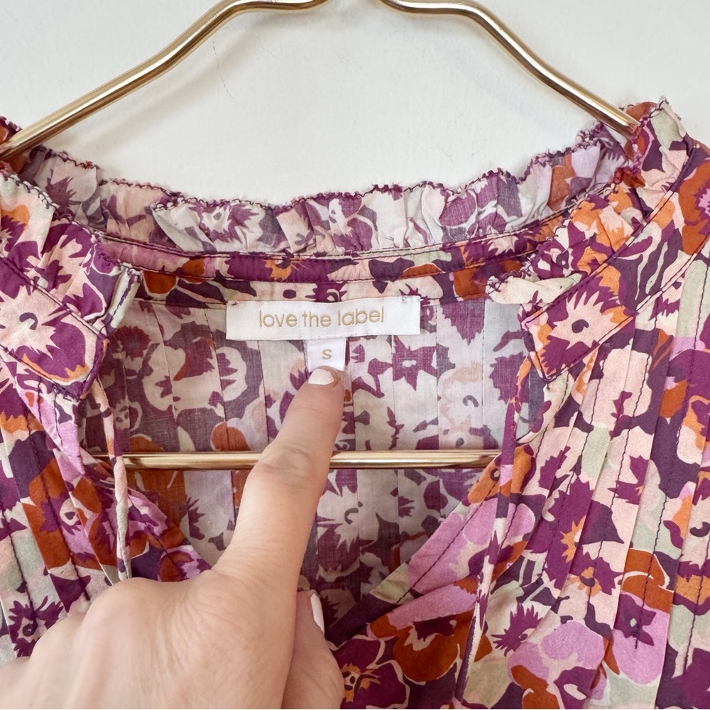 Love the Label Charisma Pink Floral Pleated Ruffle Boho Peasant Blouse S - Picture 8 of 9